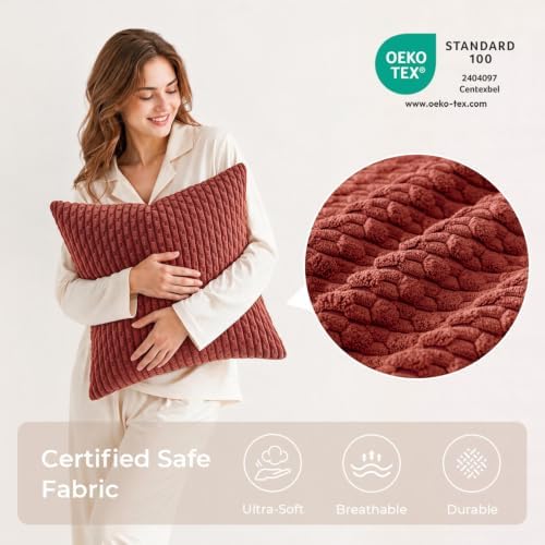 Kevin Textile Soft Corduroy 16x16 Inch Pillow Covers 2 Pack, Burnt Brick