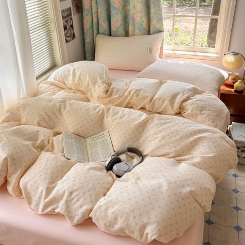 Cotton Polka Dot Duvet Cover Twin Size with 2 Pillowcases,68"×86"