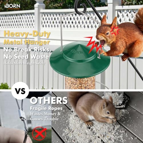 iBorn Hanging Bird Feeder Metal Chew Resistant, Green,1.32 LB