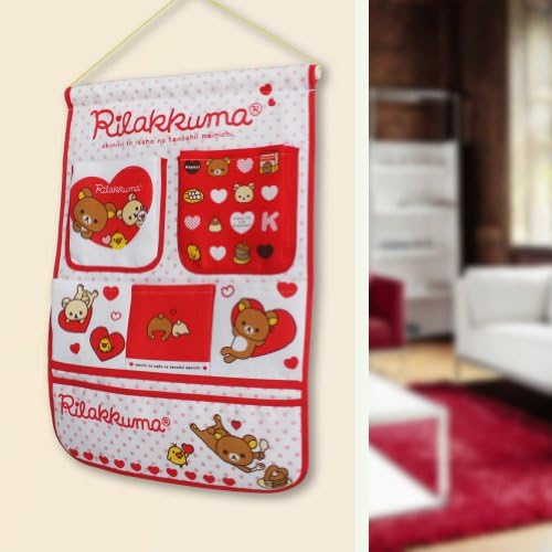 Blancho Bedding [Bear & Heart] Red Wall Hanging Organizer/Wall Baskets/Hanging Baskets with 6 Pockets, 14" x 20" Fabric Over The Door Storage Bag for Nursery, Bedroom, Bathroom and Closet