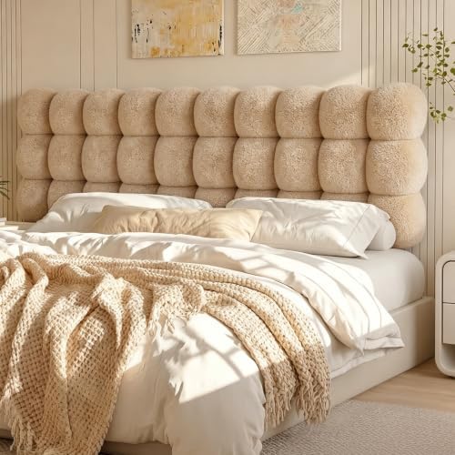 Pinmoco King Cloud-Shaped Upholstered Headboard, Teddy Fleece Light Brown