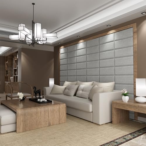 Upholstered Wall Mounted Headboard for Twin in Light Grey, Peel and Stick Wall Padding Panel Terry Cloth, 4 Panels Sized 9.84" x 23.62"