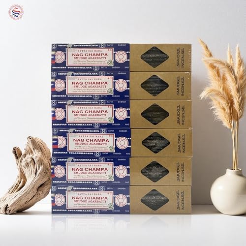 Satya Smudge Incense Stick – Hand-Rolled Indian Masala Incense for Meditation, Yoga & Spiritual Cleansing Pack of 6 (Nag Champa)