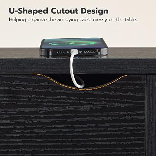 HOOBRO Side Table, Flip End Table with Charging Station and Shelves, USB Ports & Power Outlets, Narrow Nightstand for Small Spaces, Stable and Sturdy, for Living Room, Black BK341BZ01