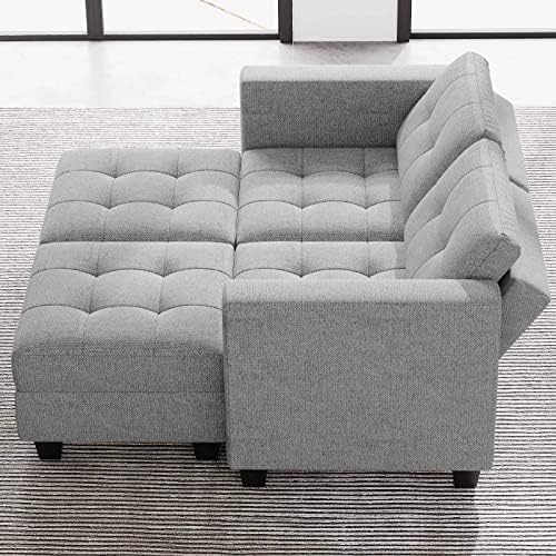 Belffin Modular Sectional Sofa with Storage Ottoman Modern Fabric L Shaped Couch with Chaise for Small Spaces Light Grey