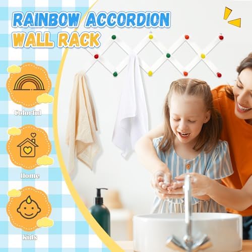 Suzile Kids Coat Rack Wall Mount Expandable Accordion, Bright Color