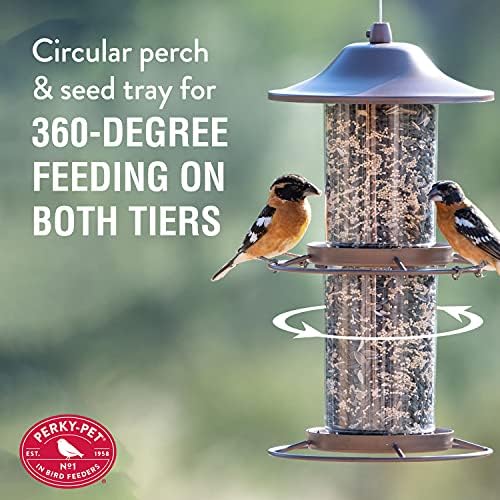 Perky-Pet Large 2-Tier Panorama Wild Bird Outdoor Feeder with Hanging Hook - 325SCOMBO-1SR - 4.5 lb Seed Capacity - Durable Construction - Versatile Hanging with Included Hook