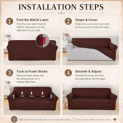 2Pcs Sofa Cover Stretch Soft with Non-Slip Foam and Elastic Bottom