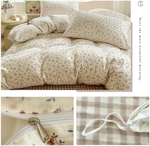 Girls Floral Duvet Cover Set Muslin Cotton Queen(90"x90"),Floret