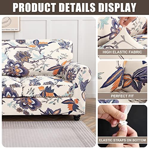 SearchI Stretch Sofa Cover Printed Couch Cover, Floral Pattern 3 Pieces Loveseat Slipcover with 2 Separate Cushion Cover, Washable Furniture Protector for Living Room(Loveseat, Flower Pattern)