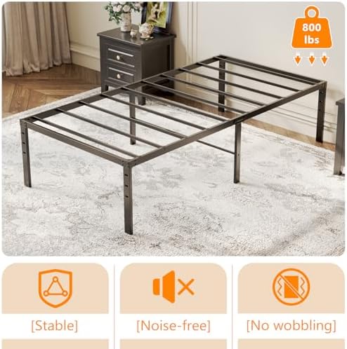 VINGLI 16 Inch Twin Bed Frame, Heavy Duty Metal Platform, No Box Spring Needed, Sturdy Steel Slat Support, Easy Assembly, Noise-Free, 14.4 Inch Underbed Storage,Black