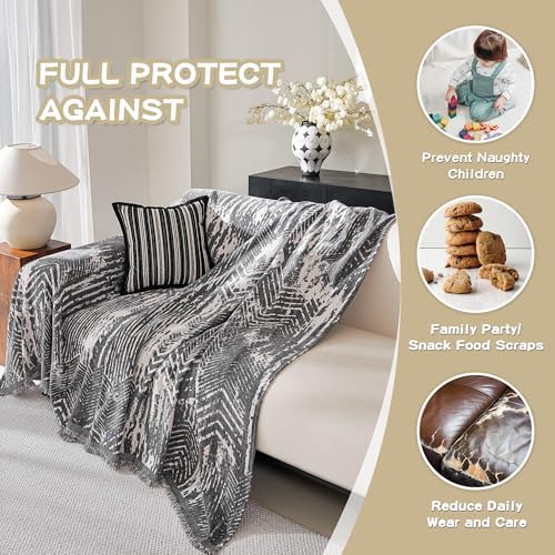 MEETSKY Couch Covers for Sofa, Couch Covers for Dogs, Modern Sofa Slipcover for Sectional Sofa Covers Washable, Chenille Blend Thick Fabric Couch Blanket Cover for Living Room, 71" x 118", Dark Grey