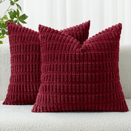 MIULEE Christmas Corduroy Decorative Throw Pillow Covers 20x20 Burgundy