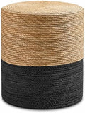 14" Boho Pouf Patio Ottomans Natural Straw Handweave Rustic Round Footstool