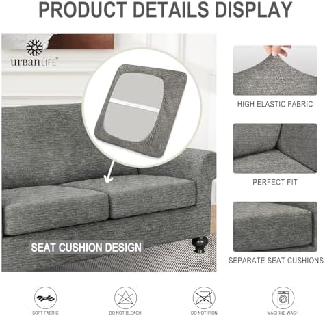 URBANLIFE 3-Piece Stretch Sofa Covers for 2 Cushion Couch, Light Gray