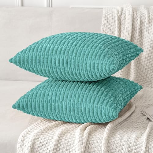MIULEE Corduroy Decorative Throw Pillow Covers 20x20 Aqua Green Pack of 2