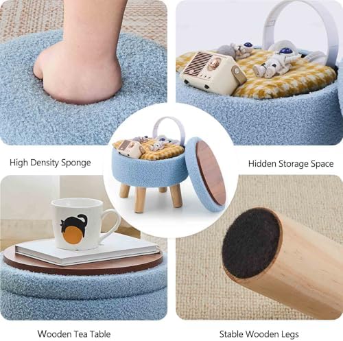 Wimarsbon Round Storage Ottoman,Footstool with Padded Seat and Wood Legs