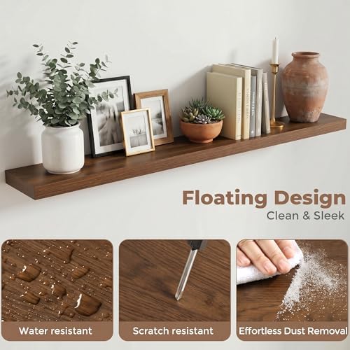 72 Inch Floating Shelves for Wall, 8"D Wood Storage Shelves, Walnut Finish