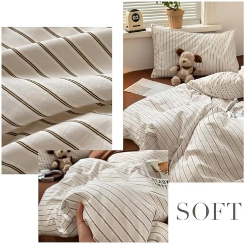 Twin Duvet Cover Set 3-Piece Vintage Striped Bedding Set - Soft Microfiber