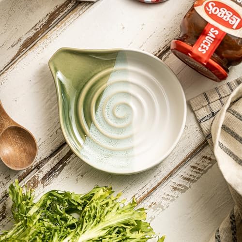 Ceramic Spoon Rest for Kitchen Counter, Large Spoon Holder Nonstick