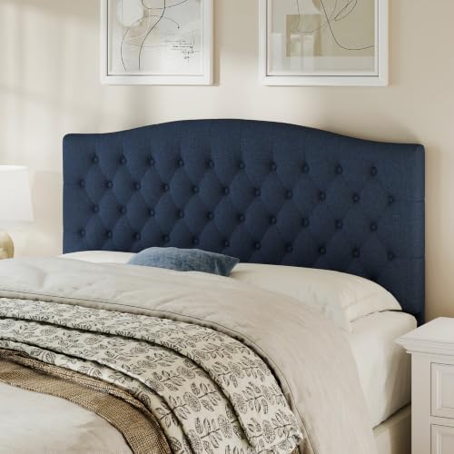 Befurtori Queen Headboard Only, Upholstered Headboard for Adjustable Bed Linen Tufted Queen/Full Size Wall Mounted Head Board with Solid Wood Legs Head Board, Navy Blue