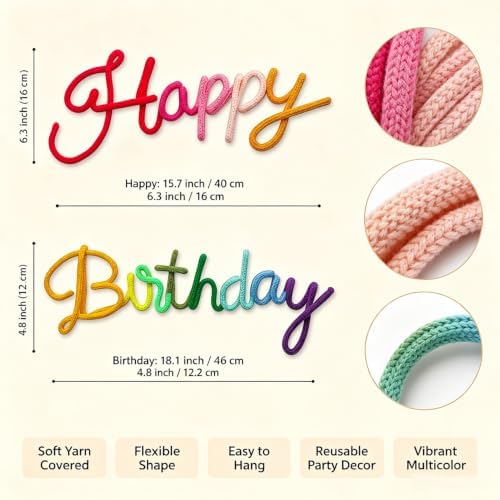 Rainbow Happy Birthday Sign Knitted Wire Words Birthday Wall Hanging Decor