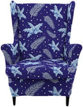 HAOYONG 2 Piece Wingback Chair Covers Stretch Wing Chair Slipcover Printed Wing Back Chair Covers with Arms Washable Spandex Fabric Armchair Cover Protection Furniture for Living Room and Bedroom