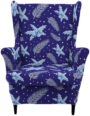 HAOYONG 2 Piece Wingback Chair Covers Stretch Wing Chair Slipcover Printed Wing Back Chair Covers with Arms Washable Spandex Fabric Armchair Cover Protection Furniture for Living Room and Bedroom