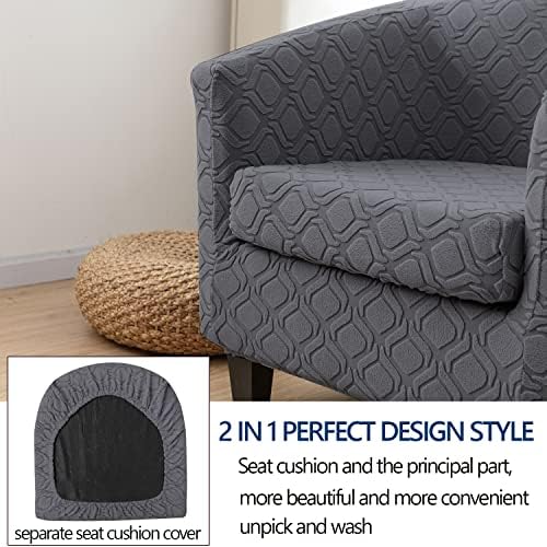 MIFXIN 2 Piece Stretch Jacquard Tub Chair Cover with Cushion Cover Soft Removable Club Chair Slipcovers Armchair Sofa Couch Furniture Protector for Living Room Counter Bar Cafe (Dark Grey)