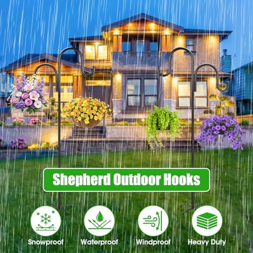 84 Inch Double Shepherds Hooks for Outdoor, Heavy Duty Bird Feeder Pole with 5 Prongs Base for Hanging Lantern, Hummingbird Feeder, Lightweight Plant, Shepherds Hook for Bird Feeders for Outside