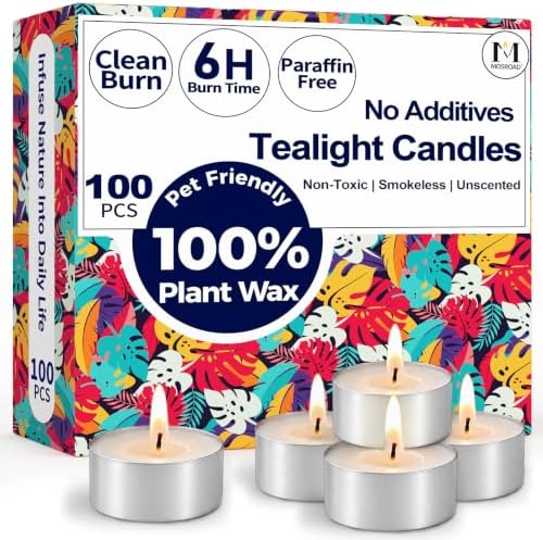 Tea Lights Candles 6 Hours, 100 Pack Palm Wax Tealight