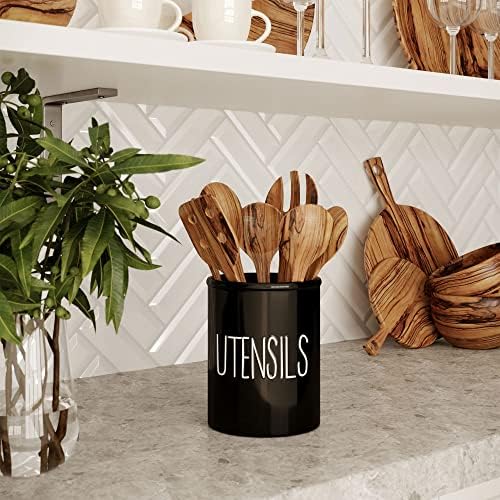 Barnyard Designs Ceramic Farmhouse Kitchen Utensil Holder 7" (Black)