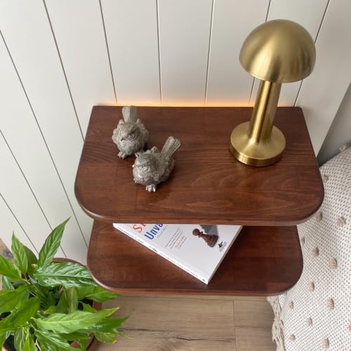 Floating Nightstand Wooden, Solid Alder Wood Bedside Table, Wall Mounted Shelf with LED Option, Slim Side Table with Open Storage, Varnish Finish (Mahogany, with LED, 11.0, Inches)