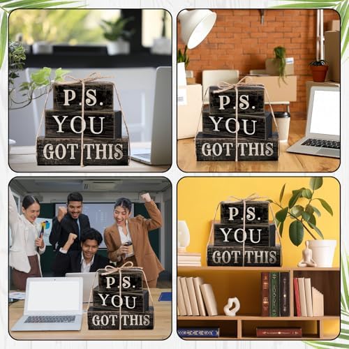 Yuntau 4 Pcs Farmhouse Motivational Decor Wooden Block Black Decor