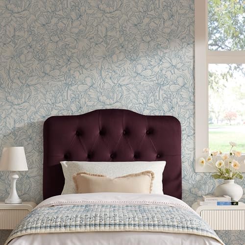 Modway Annabel Performance Velvet Adjustable Twin Headboard in Mulberry - Stain-Resistant Padded Headboard Only with Diamond Button Tufting and 7 Height-Adjustable Positions