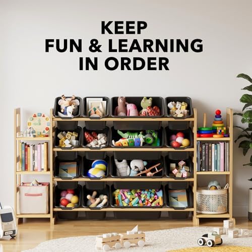 SpaceAid Toy Storage Organizer with 6 Shelves and 16 Bins, Toy Organizers Storage Bookshelf, Kids Bin Shelf Toys Box Bookcase for Bedroom Playroom Organization Room Decor, True Black