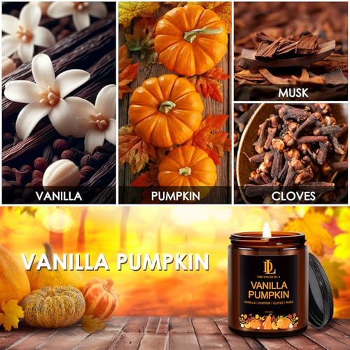 DL DREAMY DEWLA Fall Candle, Vanilla Pumpkin Scented for Home, 7oz Soy Wax