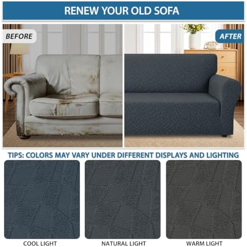 ZNSAYOTX 1 Piece Stretch Oversized Sofa Covers (91"-112"), New Plaid Couch Cover with Non-Slip Buckle for Dog Pets, Ultimate Soft Cozy Washable X-Large Sofa Slipcover Form Fit Protector, Dark Grey