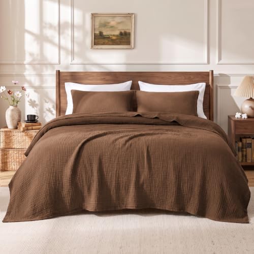 Love's cabin 100% Cotton Muslin Blanket King Size for Bed, Brown