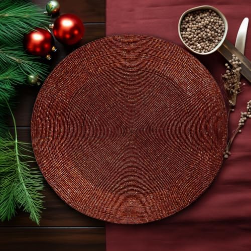 COTTON CRAFT Glitz Handmade Beaded Charger Placemats - Set of 4 - Burgundy