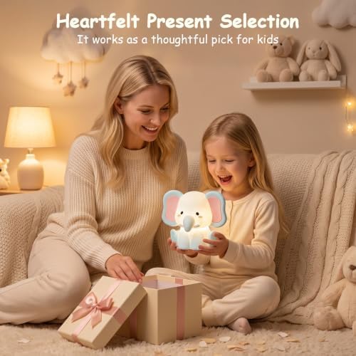 AVEKI Elephant Night Light, Silicone Touch Bedside Lamp (Blue)