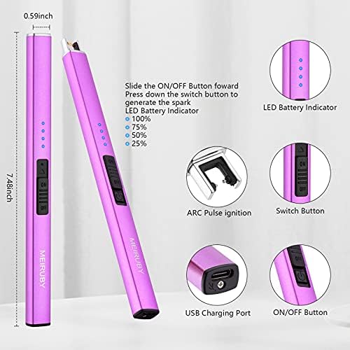 MEIRUBY Electric Candle Lighter, Christmas Stocking Stuffers Gifts for Women Mom Men Wife Sister, USB Arc Rechargeable Windproof Long Lighter for Candle BBQ Housewarming Birthday Gifts Idals
