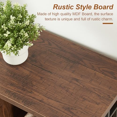 Sofa Console Table, Rustic Entry Table with 3 Tier Bookshelf,Brown 47 Inch