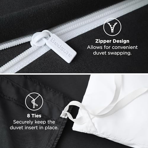 Bedsure Duvet Cover Queen Size, 3Pcs Soft Double Brushed Bedding Set, Black