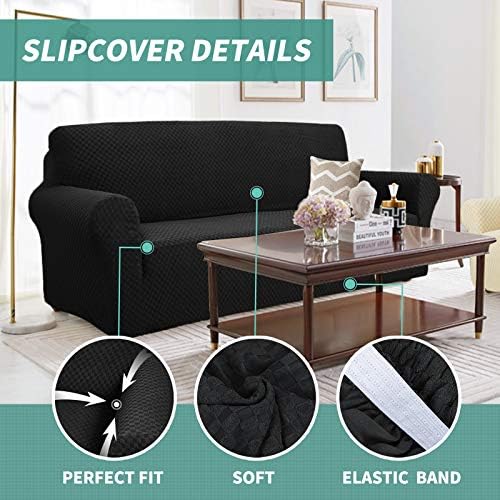 YEMYHOM Couch Cover Latest Jacquard Design High Stretch Sofa Chair Covers for Living Room, Pet Dog Cat Proof Armchair Slipcover Non Slip Magic Elastic Furniture Protector (Small, Black)