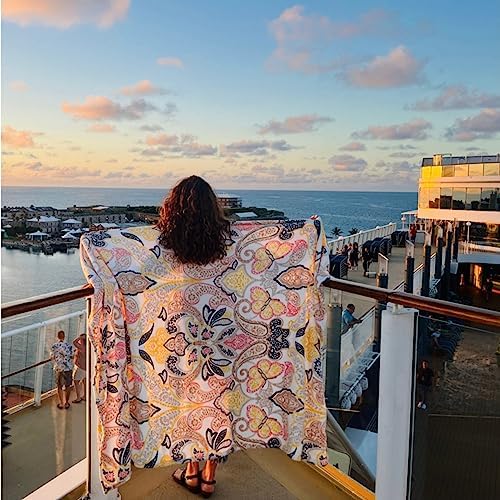 Soft Fleece Throw Blanket, Bohemian Boho Yellow Floral Paisley, 50x70