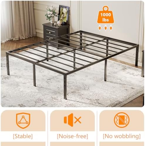 VINGLI 18 Inch King Bed Frame, Heavy Duty Metal Platform - No Box Spring Needed,Reinforced Steel Slats, Noise-Free, Easy Assembly, Ample Underbed Storage, Black