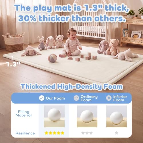 1.3" Thick Baby Play Mat for Floor,50x74 Padded Playpen Mat, Non-Slip