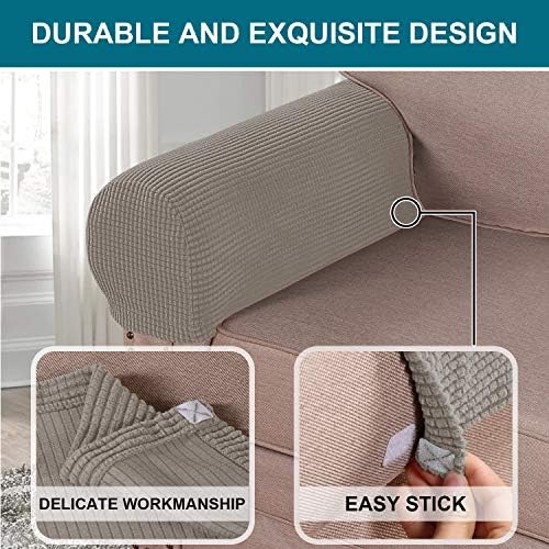 Turquoize Stretch Armrest Covers for Chairs and Sofas Couch Arm Covers for Sofa Spandex Jacquard Armrest Cover Anti-Slip Furniture Protector Washable Armchair Slipcovers for Recliner Set of 4, Taupe