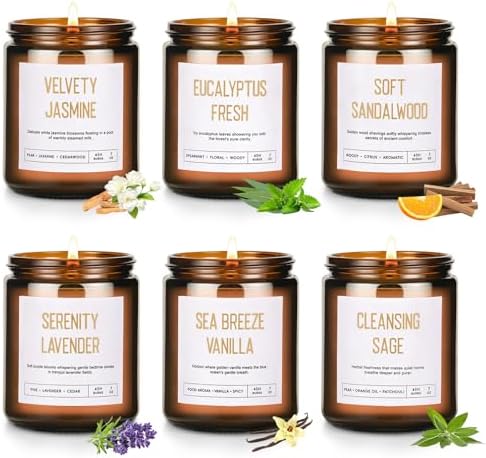 Scented Soy Candle Set - 6-Pack Candles for Home, Up to 300-Hour Burn